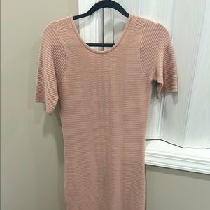 GUESS Ribbed Short Sleeve Dress in Blush